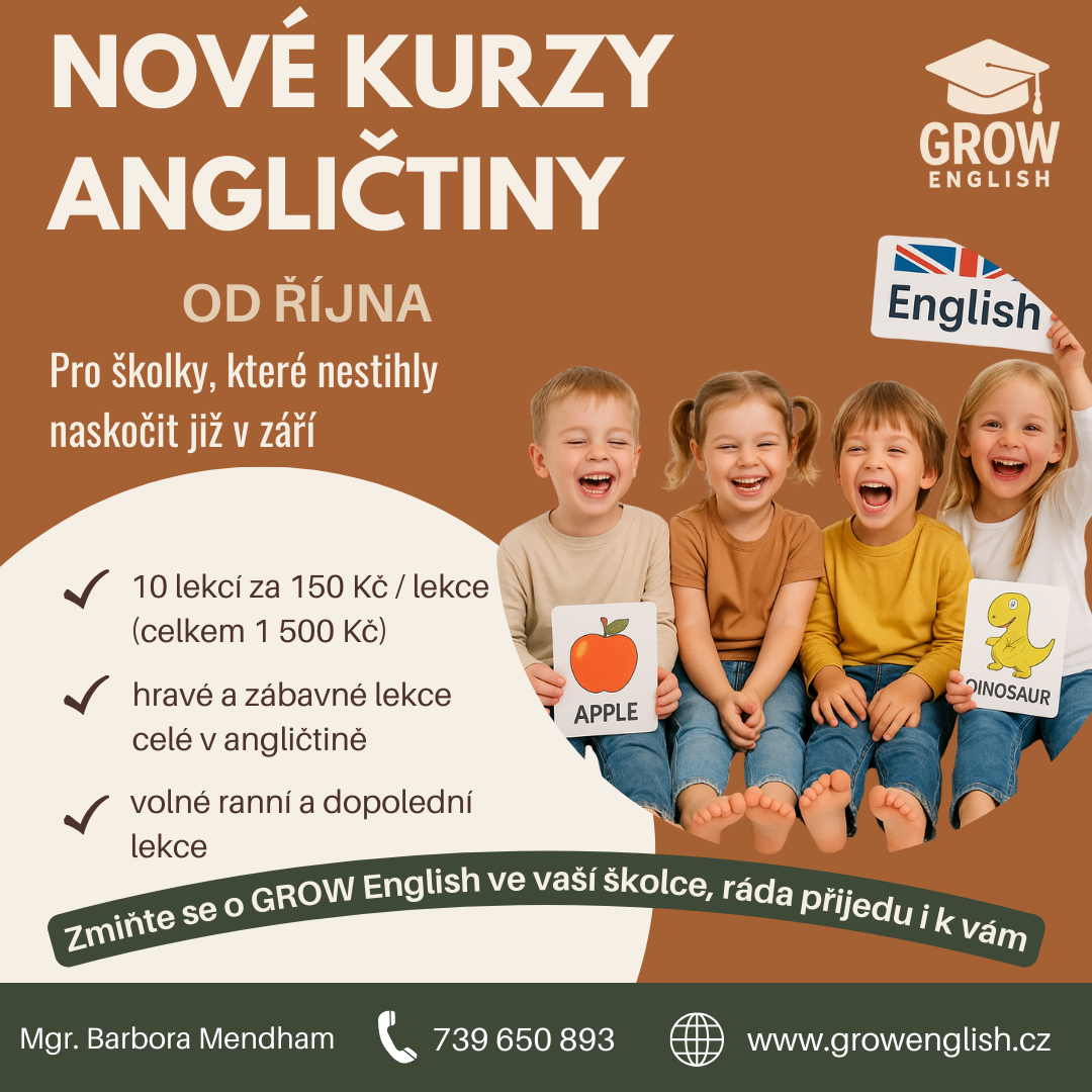 Kurzy angličtiny pro děti ve školce v Kroměříži a okolí – hravá výuka angličtiny pro předškoláky 4–7 let, ranní a dopolední lekce od října.