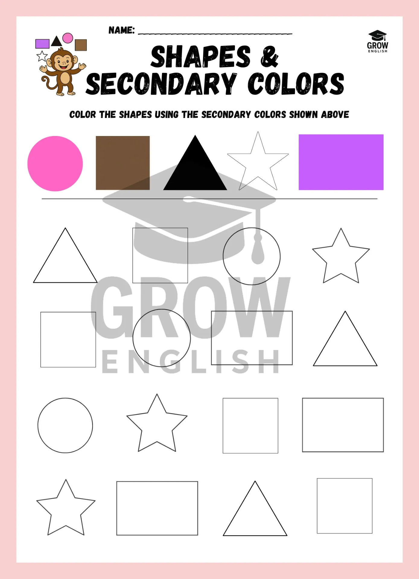 Pracovní list angličtina - tvary a sekundární barvy