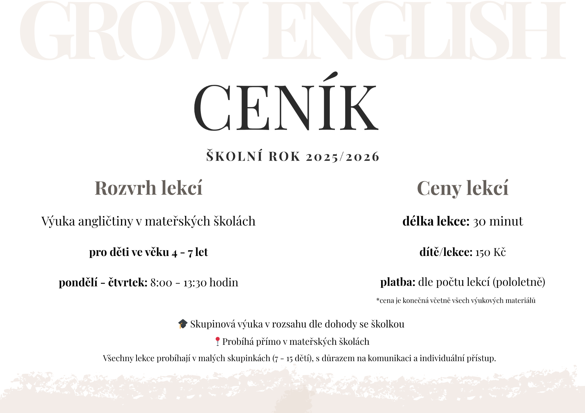 Ceník lekcí angličtiny pro děti | GROW English