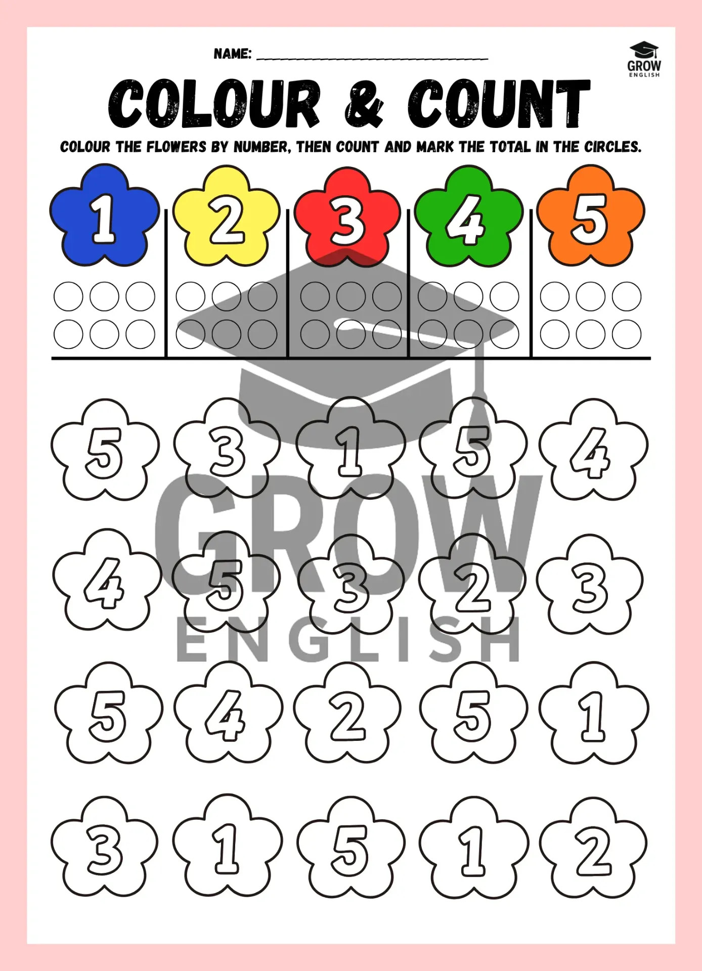 Pracovní list pro děti do angličtiny | počítání