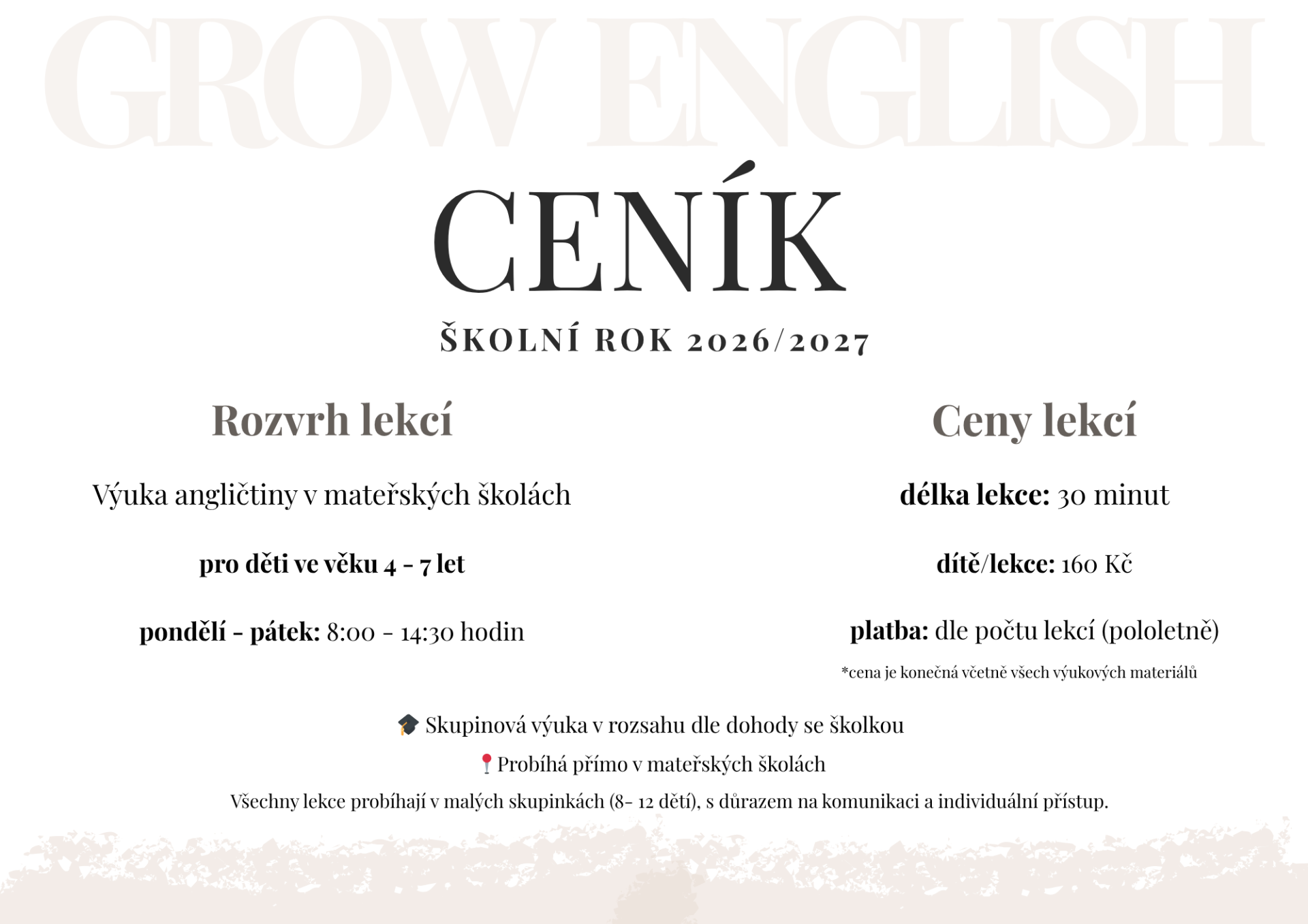 Ceník lekcí angličtiny pro děti | GROW English