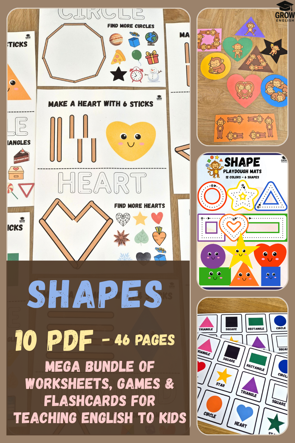 Shapes worksheets for kids printable PDF, English shape activities, preschool ESL worksheets and flashcards