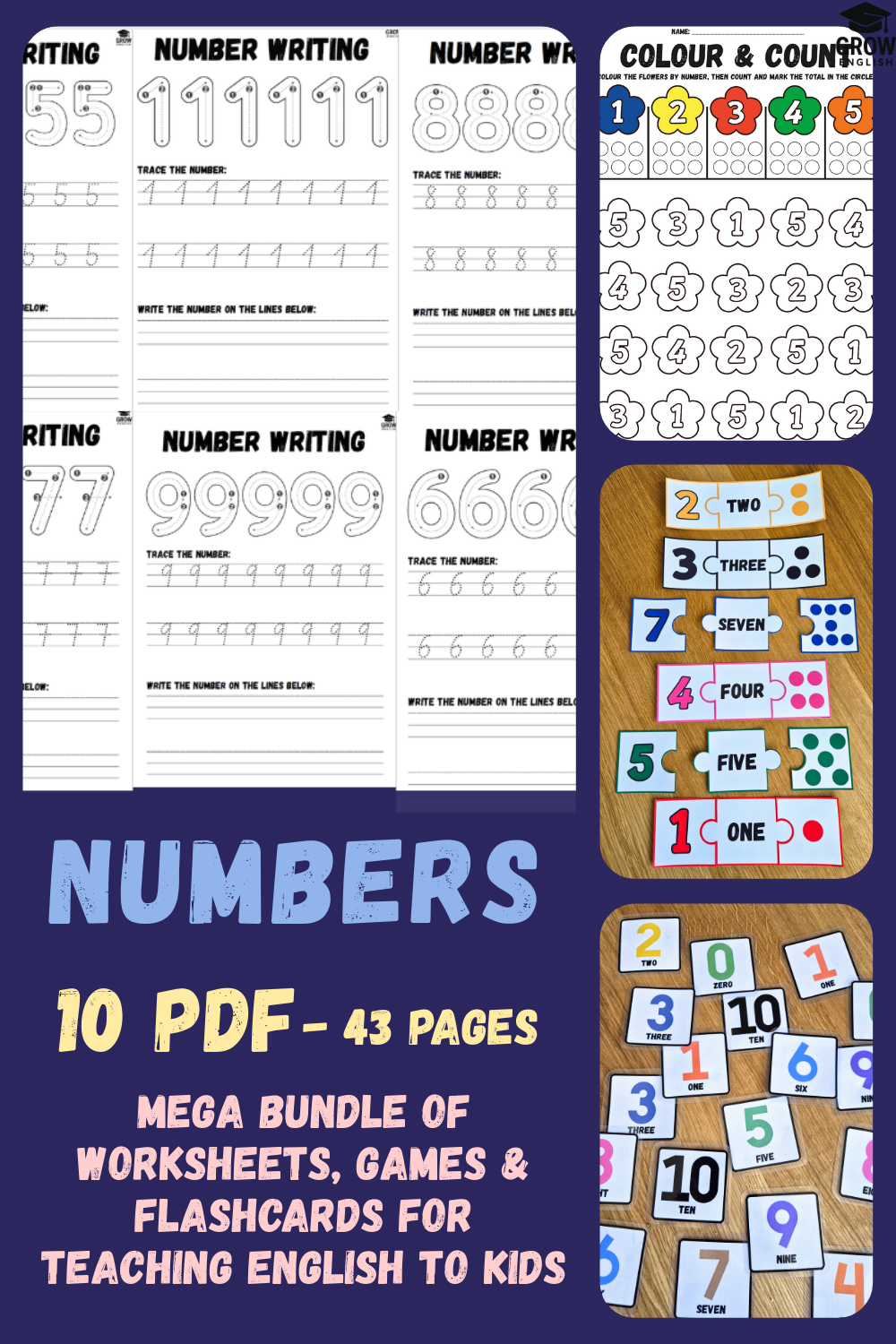 Printable Numbers 0–10 ESL worksheets, flashcards, counting games and number tracing activities for preschool, kindergarten and homeschool learning.