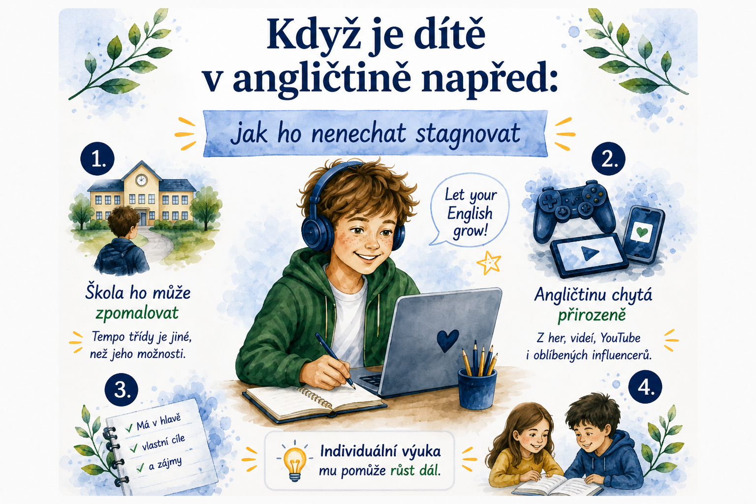 Výuka angličtiny pro děti v Kroměříži – dítě, které je v angličtině napřed a potřebuje větší výzvu
