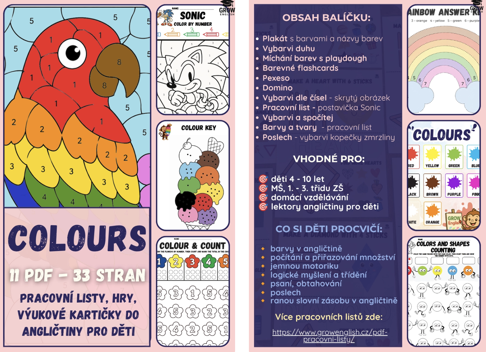 Pracovní listy z angličtiny Colours – hry a PDF materiály na anglické barvy pro děti