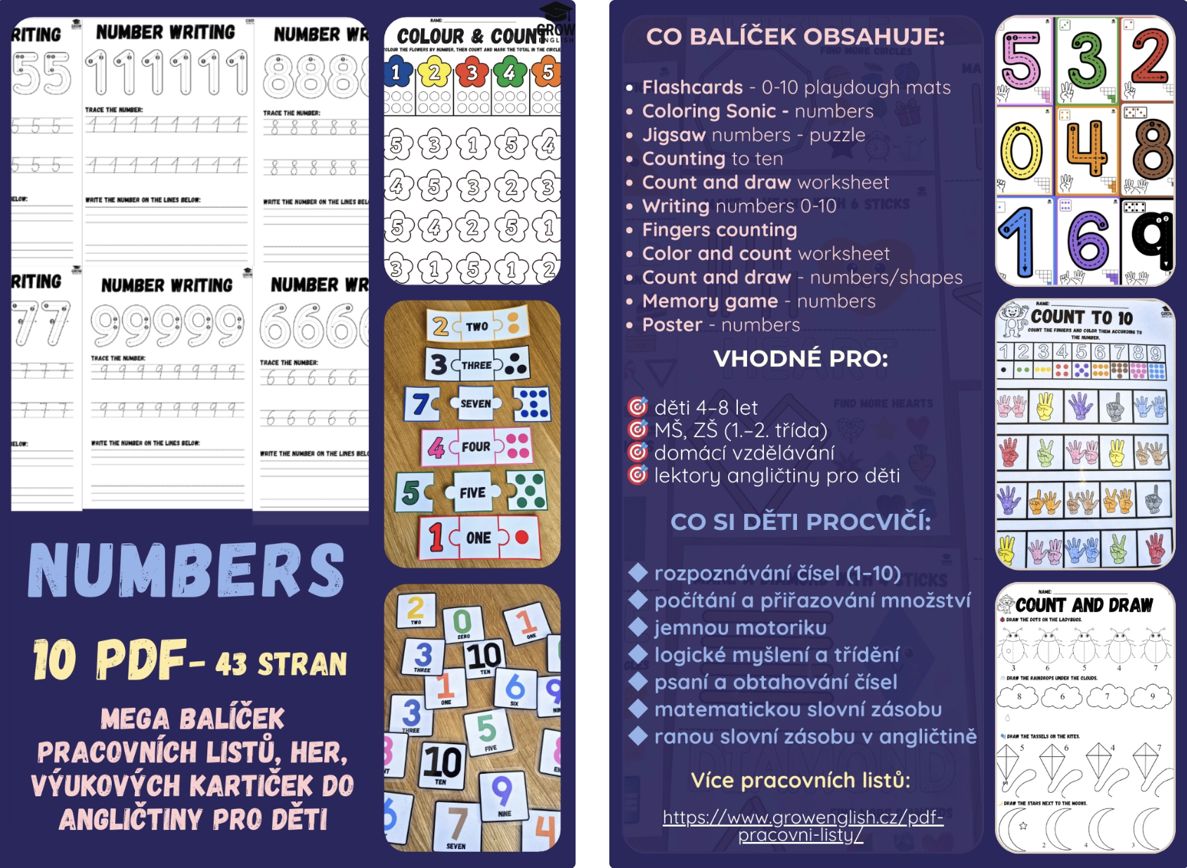 Pracovní listy z angličtiny Numbers – hry a PDF materiály na anglická čísla pro děti