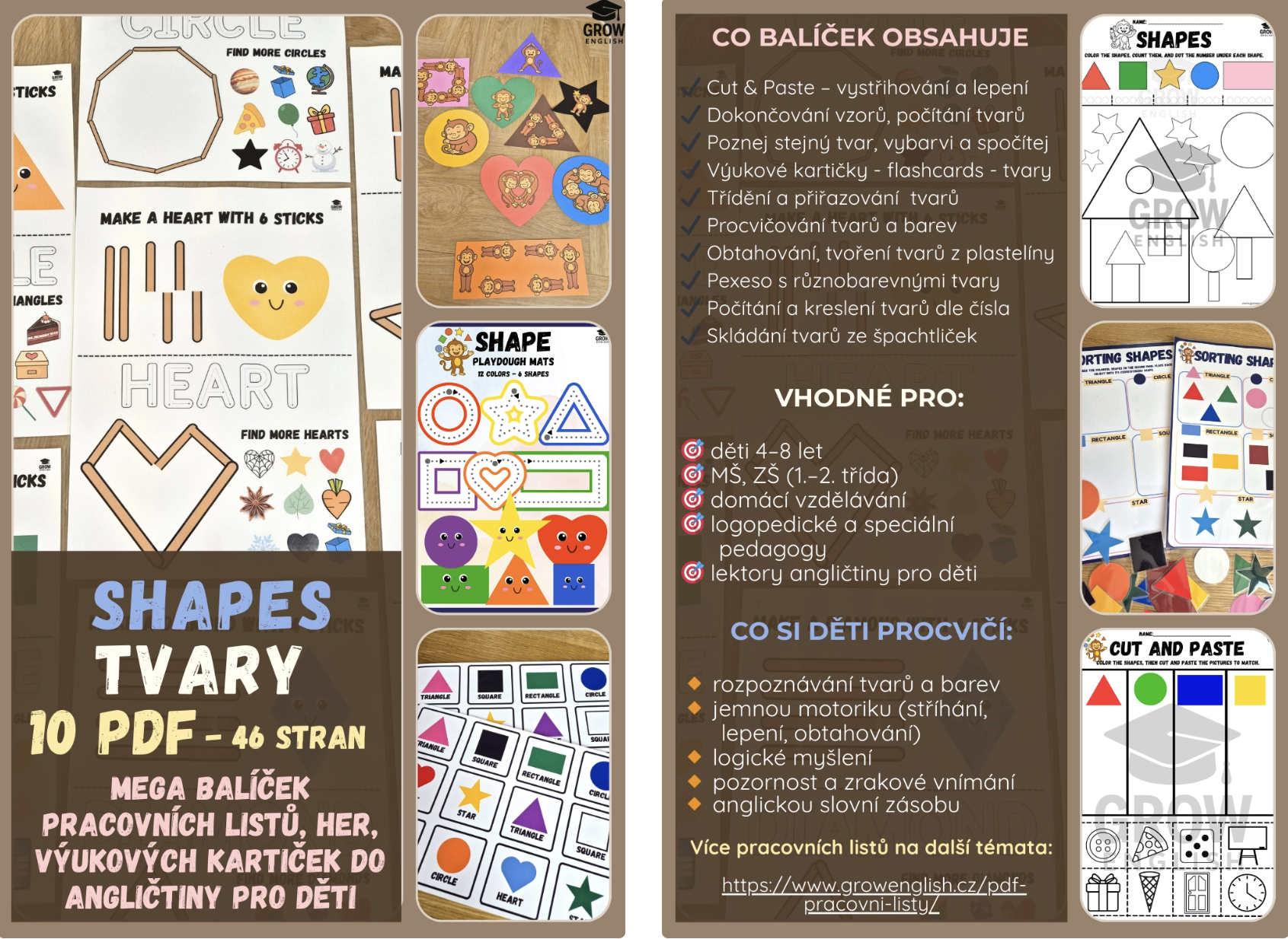 Pracovní listy z angličtiny Shapes – hry a PDF materiály na anglické tvary pro děti