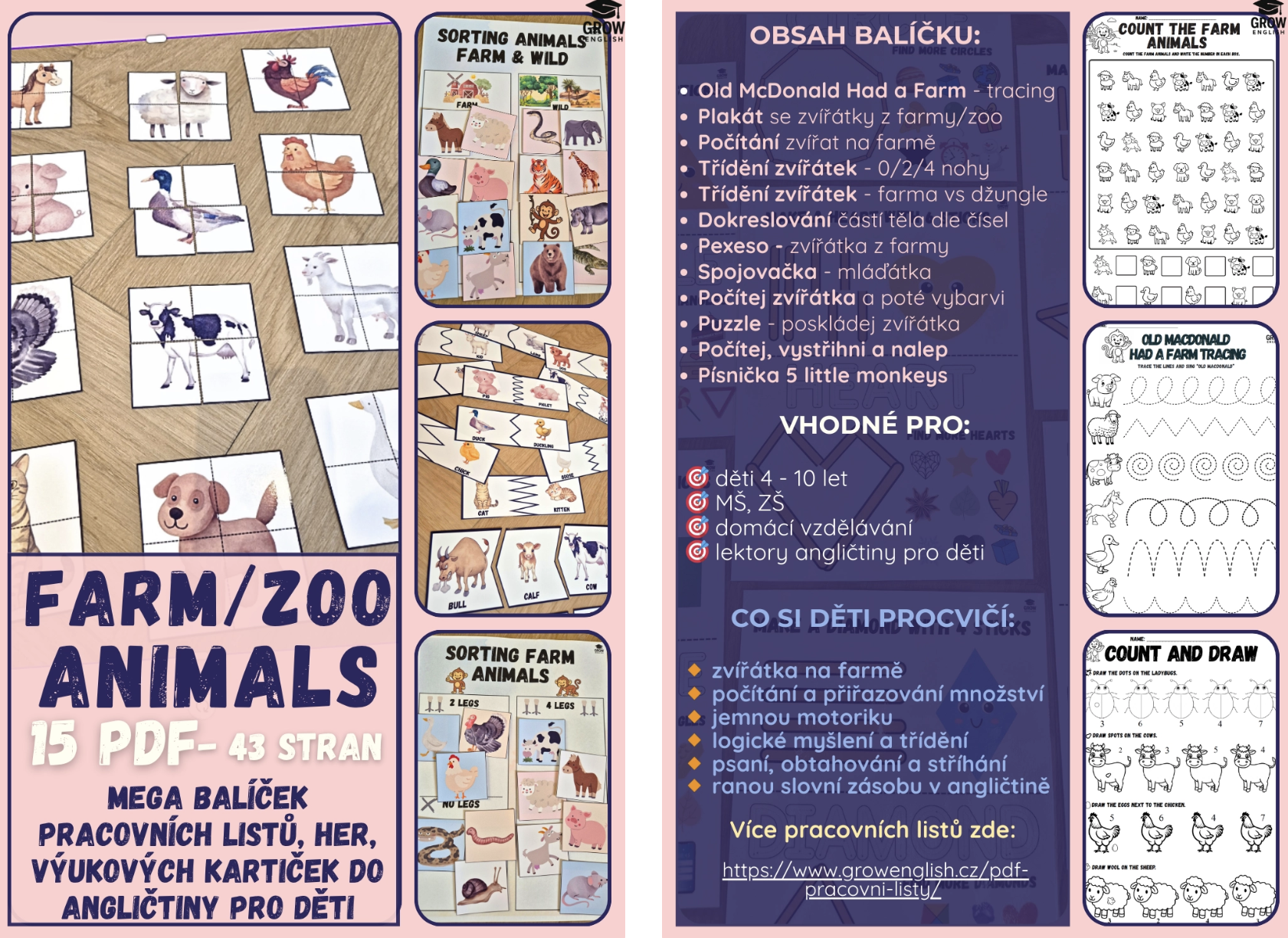 Pracovní listy z angličtiny Animals – hry a PDF materiály na zvířata v angličtině pro děti