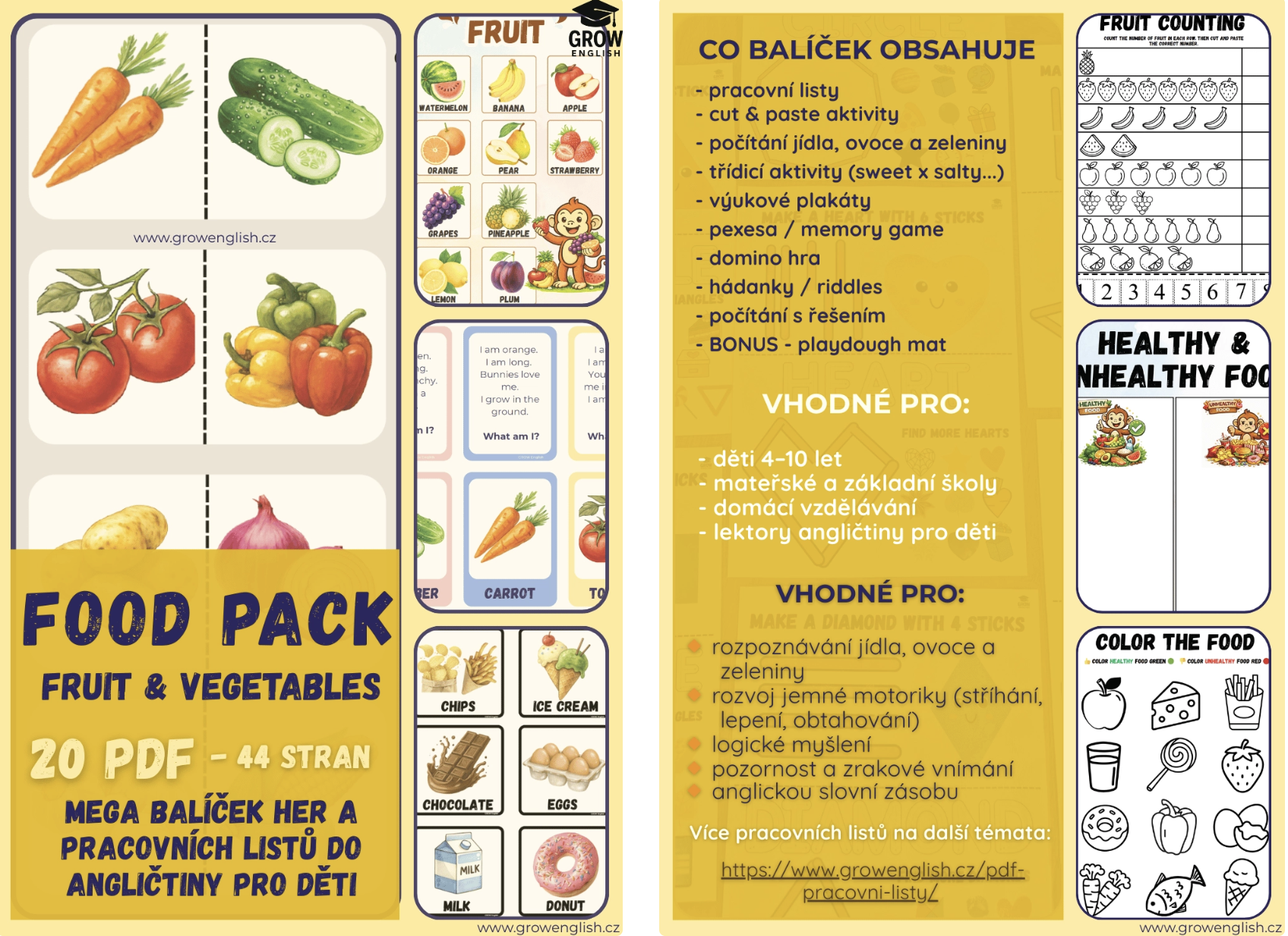 Pracovní listy z angličtiny Food – hry a PDF materiály na anglické jídlo, ovoce a zeleninu pro děti