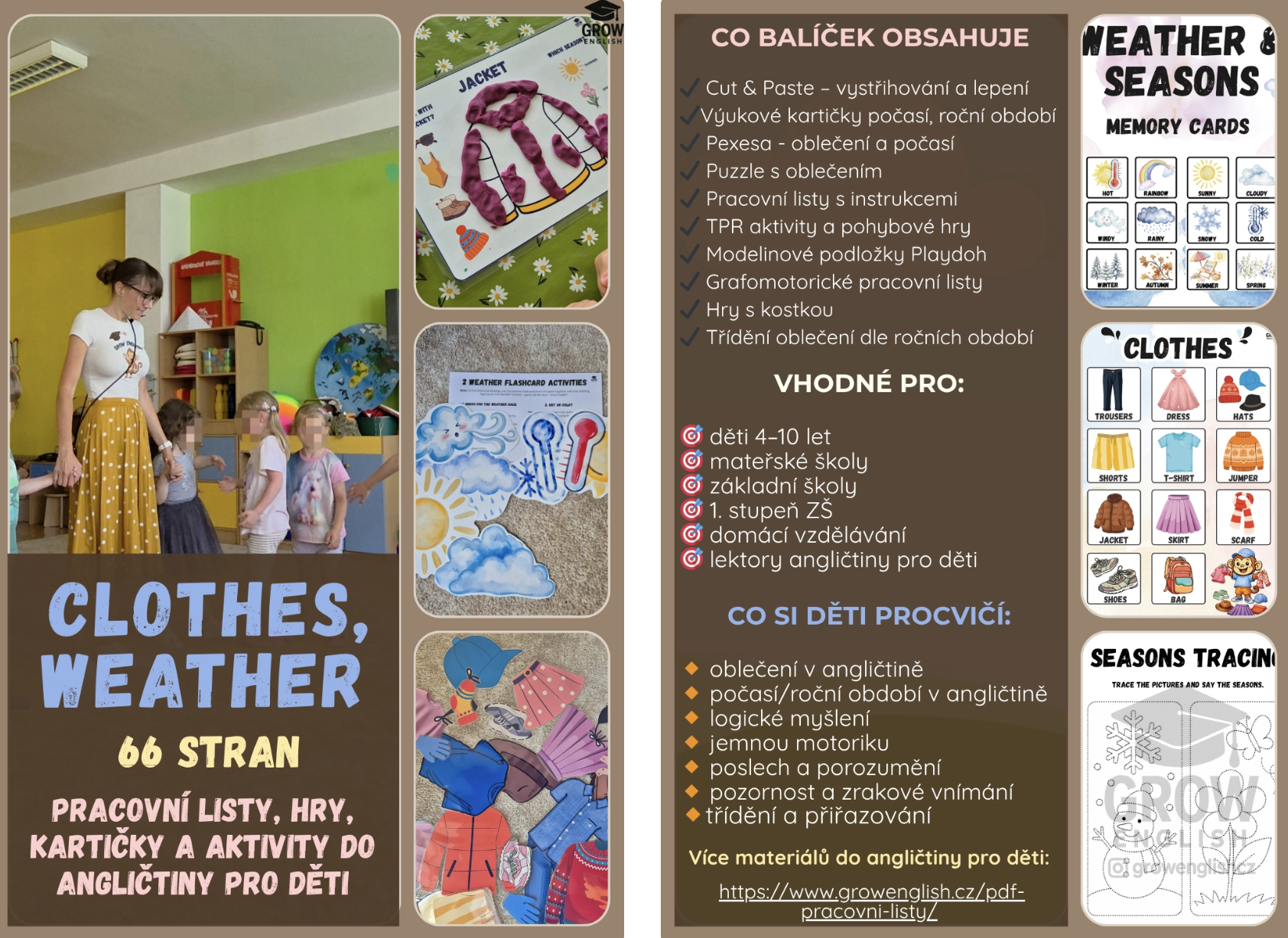 Pracovní listy z angličtiny Clothes, Weather & Seasons – oblečení, počasí a roční období pro děti